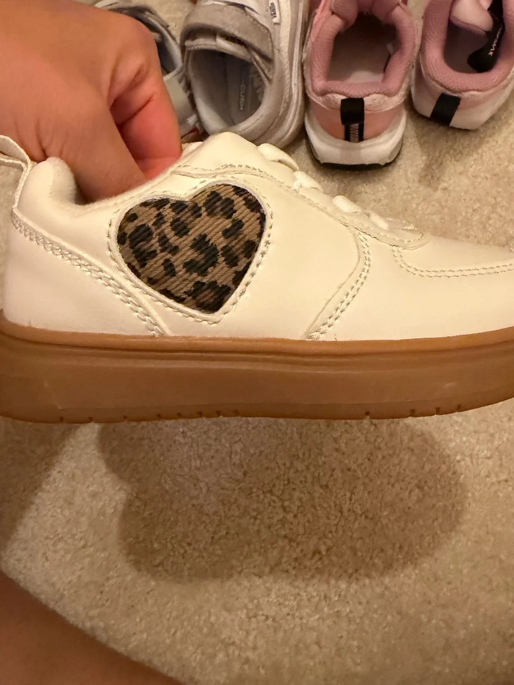 Old Navy White Kids Sneakers with Gum Sole and Leopard Accent